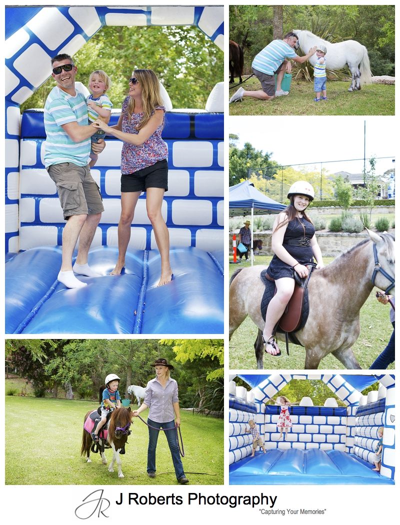 Jumping castle and pony rides at a party - sydney party photography